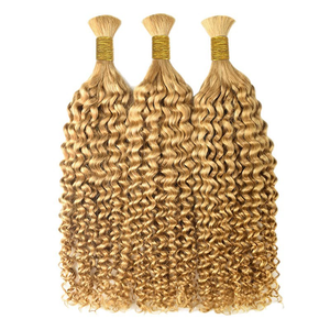 18 Inch Pre <b>Stretched</b> Curly Human Hair Bulk Double Drawn Virgin Braiding Extensions <b>Machine</b> Double Weft - Product Image 2