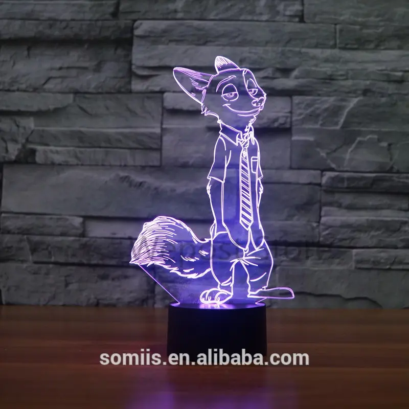 Zootopia karikatür film Illusion lamba renk değiştiren LED gece lambası Hopps Nick görsel işıklar ev dekor çocuklar hediye