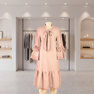 Vestido Casual de Voile Dulce en Stock, Tallas Grandes Europeas y Americanas, Color Sólido, con Volantes en la Cintura, Vestido de Verano para <span class=keywords><strong>Mujer</strong></span> - Product Image 1