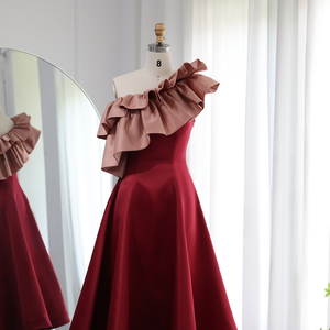 Elegante Rosa Borgoña Dubai <span class=keywords><strong>vestidos</strong></span> de noche cortos para fiesta de boda <span class=keywords><strong>2023</strong></span> mujeres árabes Midi <span class=keywords><strong>vestidos</strong></span> formales de invitados Sf057 - Product Image 4