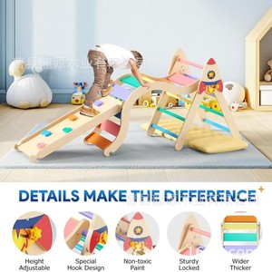 Estructura de escalada interior de madera para niños, tobogán plegable combinado con diseño de cohete, equipo de entrenamiento para educación temprana - Product Image 4