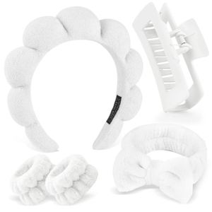 Ensemble de bandeaux en tissu éponge tressé effet nuage, bandeau en éponge à couronne haute avec sangle de poignet pour le lavage du visage, le maquillage, le spa, cadeau unisexe - Product Image 1
