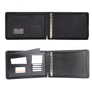Customized business PU checkbook cover folder check 7 ring resume loose-leaf binder folder with zipper