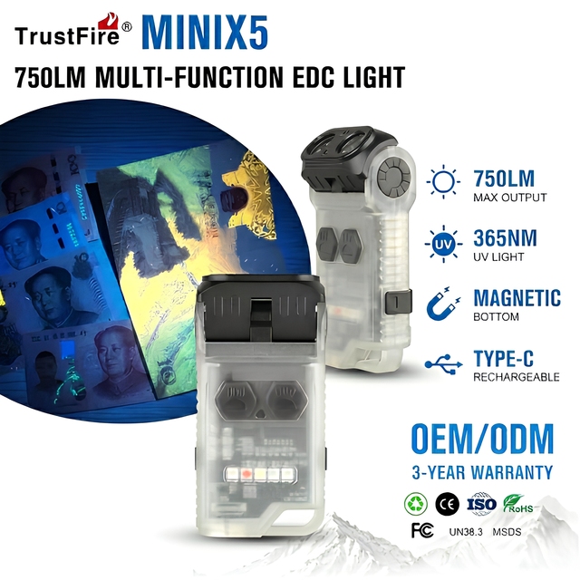 MINI X5 Multi-Functional EDC Torch 750LM Red Green Blue UV Light Pocket Flashlight Magnetic Type-C Rechargeable Keychain Gift