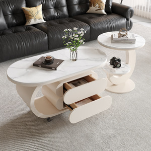 <span class=keywords><strong>Mesa</strong></span> de Centro Móvil con Estructura Metálica y Tapa de Piedra, con Ruedas para Almacenamiento, para Hogares Pequeños - Diseño Minimalista de Lujo 2025, <span class=keywords><strong>Mesa</strong></span> Compacta - Product Image 4
