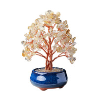 Arbre de la prospérité en cristal naturel, décorations de bureau en porcelaine, base en gravier, fabriqué en Chine, pour mariages et anniversaires