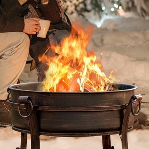36 Inch Modern Freestanding <b>Fire</b> Pit with <b>Grill</b> and Lid Round Table BBQ 3-in-1 Wood Pellet Fuel Powder Coated - Product Image 5