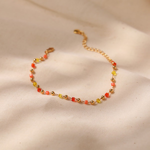 Retro Rote Kristall Glücksbringer Perlenkette 18K Echt Vergoldet Umweltfreundliches Nischen-Ethno-Stil Armband Grüner Kristall - Product Image 2