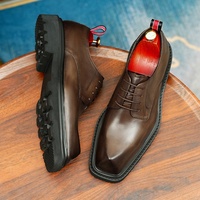 Hochwertige Schnürschuhe für Herren aus Echtleder Business-Casual Eckige Spitze Breiter Fuß Britischer Retro-Stil Formell Trendig Höhenerhöhend