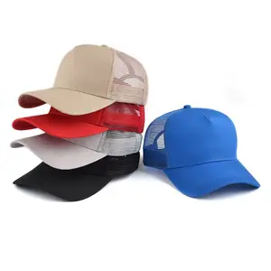 Wholesale High Quality Blank round top 5 Panel Polyester Mesh Custom Embroidery Logo Trucker Hat cap