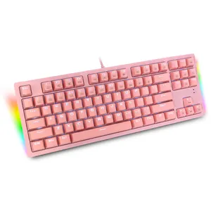 Teclado de computador, alta qualidade rosa 87 teclas gamer teclado mecânico jogo led teclado