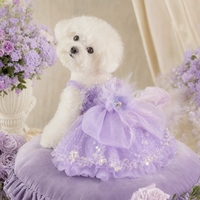 Robe de luxe pour chien et chat, violette, faite à la main avec des perles, des paillettes et des strass, robe de cérémonie personnalisée pour animaux de compagnie