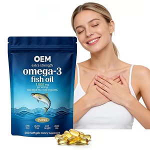 Gélules d'huile de poisson à haute concentration d'Oméga-3 EPA <span class=keywords><strong>DHA</strong></span> pour soutenir la santé cardiaque et immunitaire, complément alimentaire pour tous les âges - Product Image 1