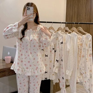 Indumenti da <span class=keywords><strong>notte</strong></span> in <span class=keywords><strong>cotone</strong></span> taglie forti da donna graziose camicie da <span class=keywords><strong>notte</strong></span> da donna nuovo Design stampa pigiama a maniche lunghe - Product Image 1