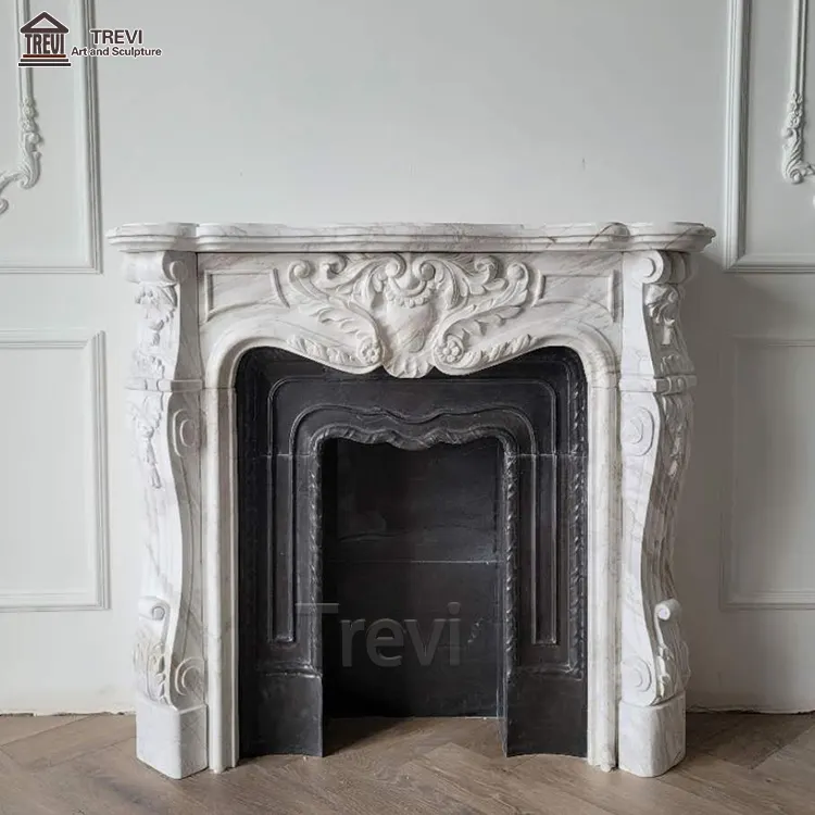 Fabrika fiyatları doğal taş beyaz dekoratif fransız duvar mantel selve victorian mermer şömine surround