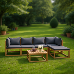 Ensemble de salon de jardin en bois d'acacia massif gris foncé 4 places, mobilier d'extérieur au design contemporain, résistant aux intempéries - Product Image 2