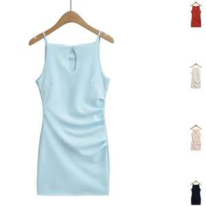 Vestido de Primavera Estilo Francés con Diseño Plisado Calado, Cintura Ajustada, Ajuste Ceñido a la Cadera, Antiestático, Sin Mangas, Cuello Alto - Product Image 1