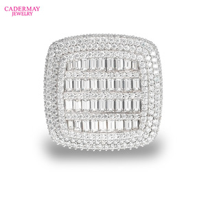 Cadermay Moissanite <b>Ring</b> <b>925</b> Sterling <b>Silver</b> Plated White Gold Geometric Baguette Design Unisex Hip Hop Fashion Jewelry - Product Image 5