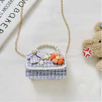 Tas Tweed Anak dengan Pegangan Mutiara dan Aksen Bunga, Tas Tangan Fashion Lucu untuk Anak Perempuan, Cocok untuk Pesta Ulang Tahun dan Permainan Peran, Set Multi Warna