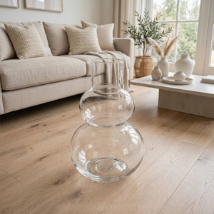 Vase de table en verre transparent, rond, décoratif, pour fleurs, centre de table moderne pour le salon - Product Image 1
