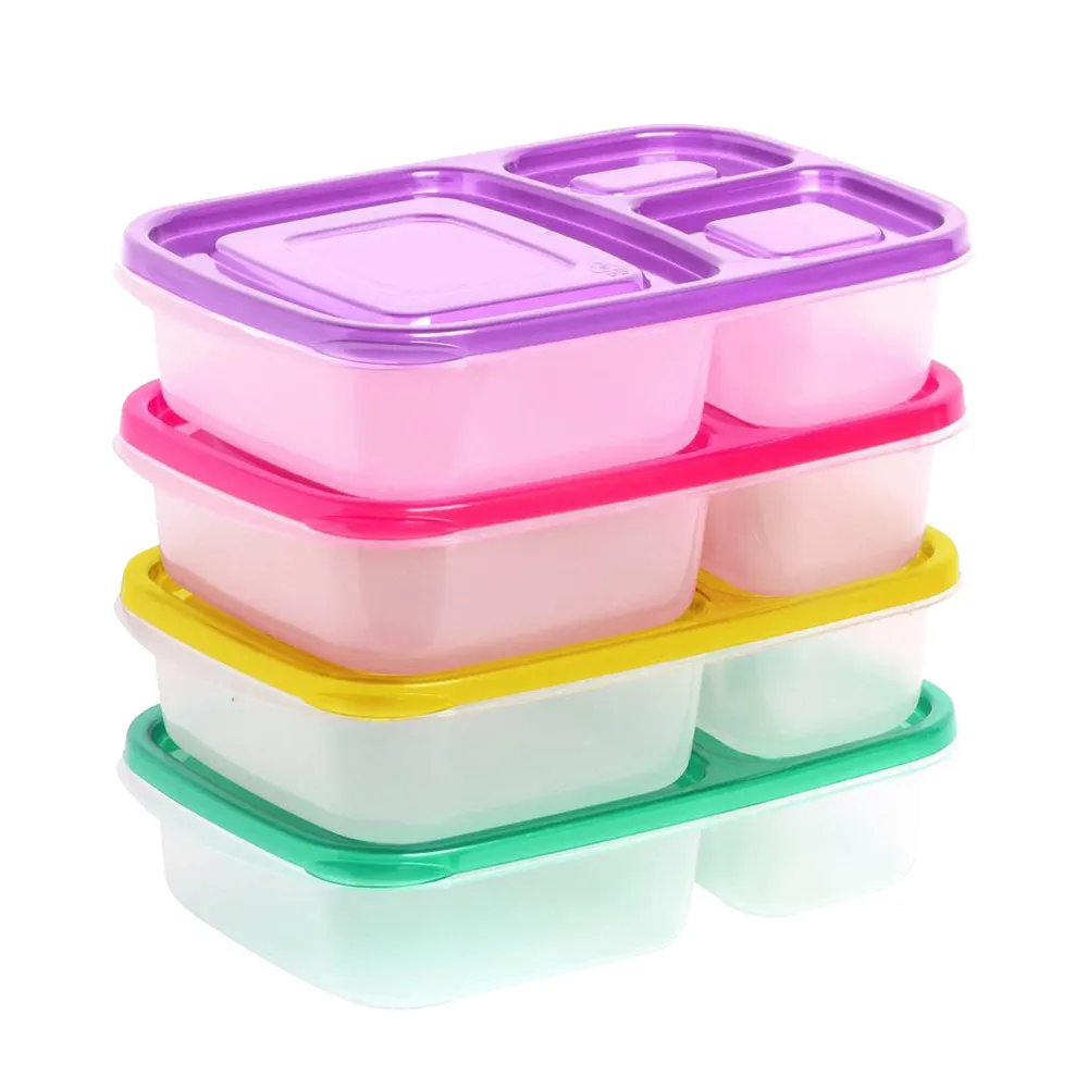 Moderno 3-Compartimento PP Plastic Food Lunch Box Praça Estilo Ocidental Dinnerware Set para piqueniques e armazenamento de alimentos