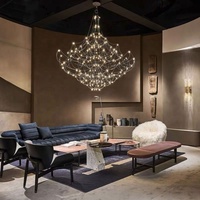 Lustre LED moderne et créatif de luxe, ciel étoilé, grande fleur, filet en acier, sur mesure, suspendu, usage résidentiel, OEM, dimmable, noir