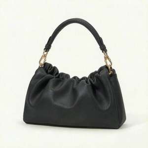 Sac à bandoulière en cuir véritable avec chaînes et cordon de serrage, fermeture éclair, forme demi-lune, pour femme, idéal pour le quotidien et les voyages - Product Image 3