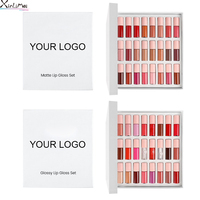 Logo Personnalisé Marque Privée 24 Couleurs Mini Brillant À Lèvres Liquide Rouge À Lèvres Set Long Port Vegan Brillant À Lèvres Kit