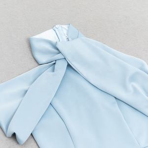 Abito Lungo Sexy da <span class=keywords><strong>Donna</strong></span> <span class=keywords><strong>Blu</strong></span> con Scollo a O Monospalla Drappeggiato Senza Maniche Vestito Aderente Elegante per Feste Serali - Product Image 5