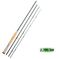 Canne à pêche à la mouche 4 sections en fibre de carbone, canne de voyage portable, joint à embout, 2,7 m 6 #   8 #   Porte-moulinet en métal avec poignée en liège pour la pêche à la truite en lac et en ruisseau