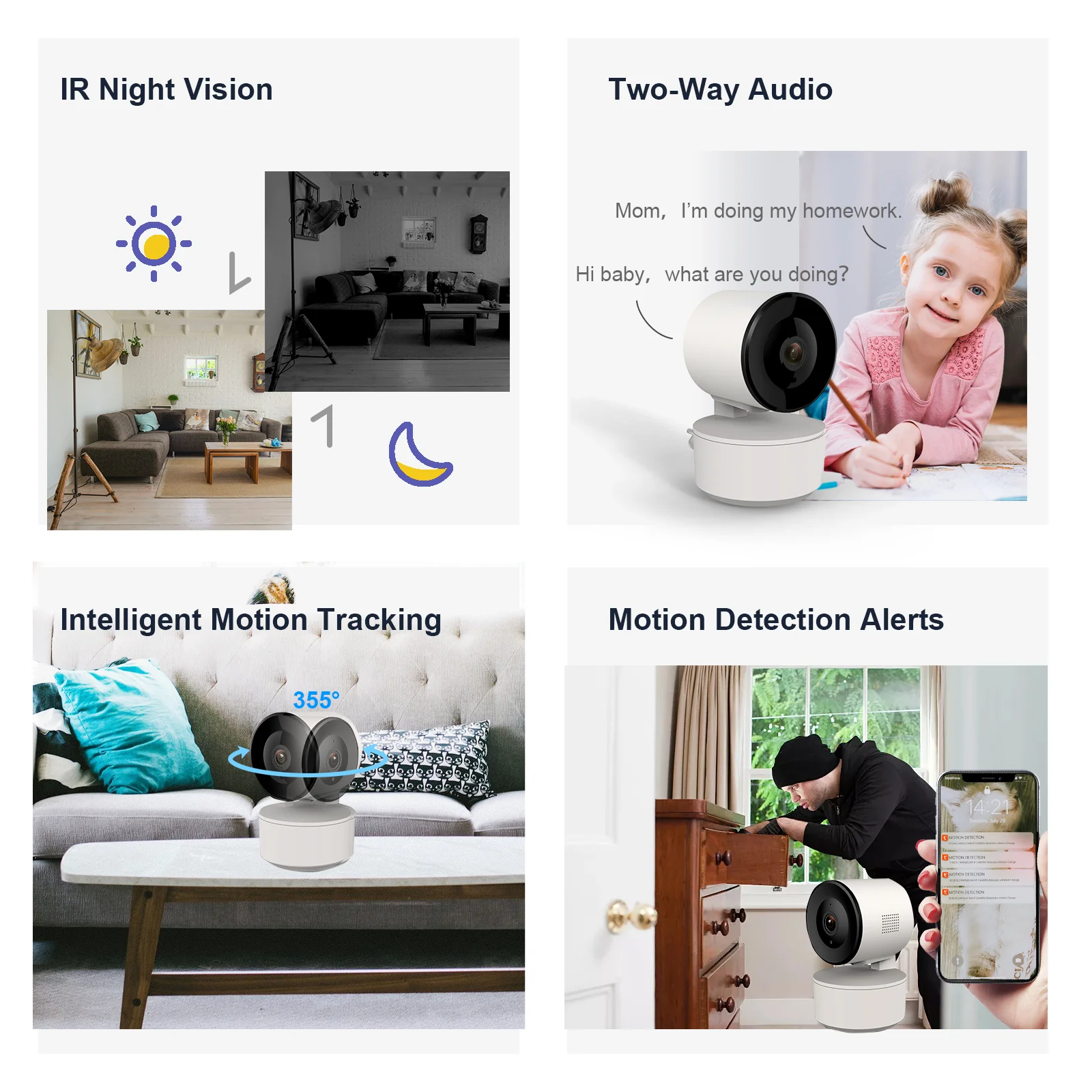 Two Way Audio Smart Babysistter Monitor Indoor Home Security IP 2K HD Auto Tracking WiFi Camera