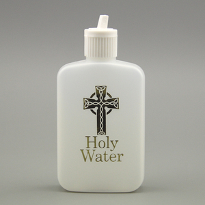 Botella de Agua Bendita Española de Plástico Ecológico con Tapa Abatible, Diseño de Cruz Dorada, Vacía, de 4oz, para Pascua, con Logotipo Dorado en Relieve - Product Image 4