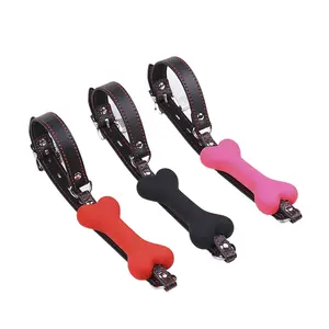 Soft Silicone Dog Bone-Shaped Oral Stuffed Open Mouth Bondage Gags with Lock