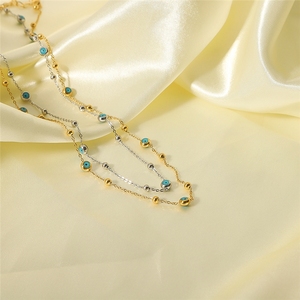 Collana Girocollo Bohemia Designs in Acciaio Inossidabile Placcato Oro con Perline Occhio Blu e Catena a Maglie per Donne - Product Image 4