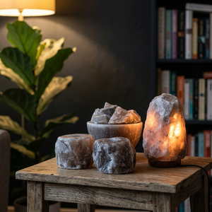 Lámpara de Sal del Himalaya Gris Natural OEM 2026 con Base de Madera e Interruptor Regulador de Intensidad para Decoración y Regalo - Product Image 1