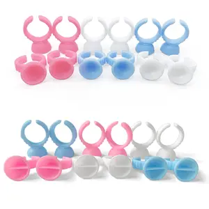 Wholesale Disposable Plastic Eyelash Extension Ring Cup Tattoo Pigment Pink Glue Rings Holder in Heart Shape Lashes Accessories