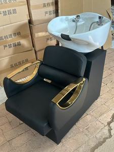 Sillón de Lavacabezas de Lujo Negro y Dorado con Lavabo de Cerámica para Salón de Belleza y Barbería - Product Image 4