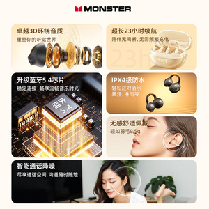 Écouteurs sans fil Monster M100 TWS Bluetooth 5.4 avec réduction de bruit, intra-auriculaires, sportifs, avec charge Type C - Product Image 4