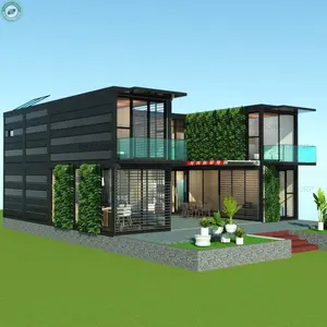 บ้านตู้คอนเทนเนอร์แบบโมดูลาร์กันพายุเฮอริเคน4ห้องนอน2ชั้น3D สถาปนิกออกแบบที่อยู่อาศัย