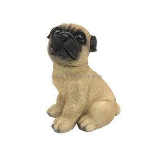Handmade Durable Resin Cute Dog Pug Statue Figure, Vivid Animal Polyresin Crafts Faux Garden Dog