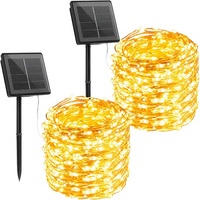 Luces Solares LED de Cobre, 22 Metros, 200 LED, IP67, Impermeables, para Jardín, Pequeñas, 8 Modos Ajustables, Eficiencia Energética