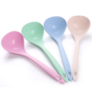 Wheat Straw Soup Ladle Long Handle Eco Friendly Porridge Spoon Kitchen Plastic Thickened Congee Spoon Solid Color Adult Use - Product Image 5