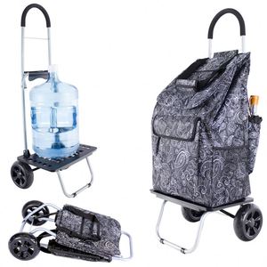 Chariot de courses pliable portable grande capacité en polyester avec couvercle à fermeture éclair, sac de courses à roulettes, vente directe usine - Product Image 5