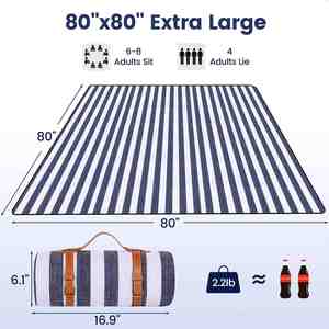 ผ้าปูปิกนิกกันน้ำขนาดใหญ่พิเศษ 80x80 ซม. ป้องกันทราย สำหรับชายหาด 6-8 คน พร้อมหูหิ้ว พับเก็บได้ พกพาสะดวก ใช้ได้ทุกฤดู - Product Image 2