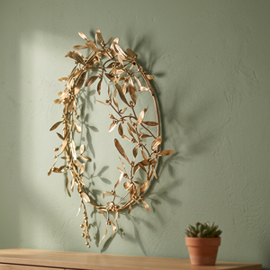 Guirnalda Ovalada de Metal Rústico con Hojas, Flores Decorativas Hechas a Mano, Adorno Navideño para Colgar en la Pared, Pieza Individual - Product Image 4