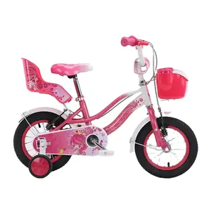 中国制造独特便宜价格漂亮设计粉色紫色女孩自行车12 14 16英寸儿童自行车带娃娃座