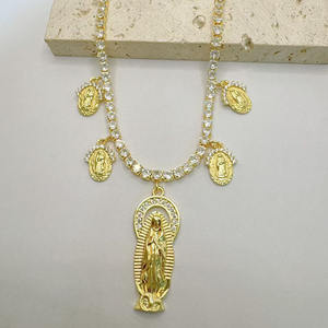 18K chapado en oro CZ Pave St Benedict <span class=keywords><strong>San</strong></span> <span class=keywords><strong>Benito</strong></span> <span class=keywords><strong>Abad</strong></span> Virgen de Guadalupe encantos estación cadena gargantilla collar joyería Católica - Product Image 2