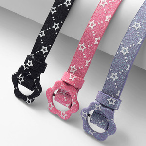 Cinturón Infantil Moderno con Diseño de Estrellas para Niñas, Brillante, de Cuero PU, Estilo Coreano, Combinable con Todo, Accesorio de Moda - Product Image 5