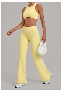 Ensemble de yoga respirant Aoyema Sportswear <span class=keywords><strong>pour</strong></span> femmes, 2 pièces, décontracté, <span class=keywords><strong>pour</strong></span> la salle de sport, la remise en forme, l'entraînement en plein air, crop top <span class=keywords><strong>pour</strong></span> la musculation - Product Image 3