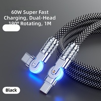 NOUVEAU Câble de données USB-C en alliage d'aluminium avec rotation à 180 degrés, charge rapide 100W 3A, tressé TPE/PVC/Nylon, Type C 2m, avec lumière LED pour ordinateur
